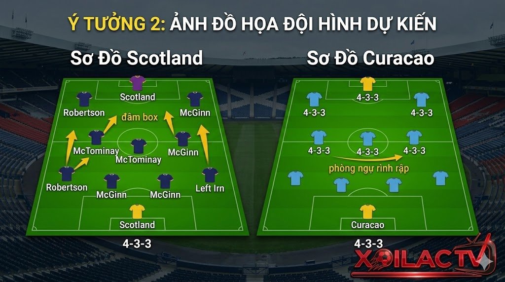 Sơ đồ chiến thuật và đội hình dự kiến 4-3-3 trận Scotland gặp Curacao