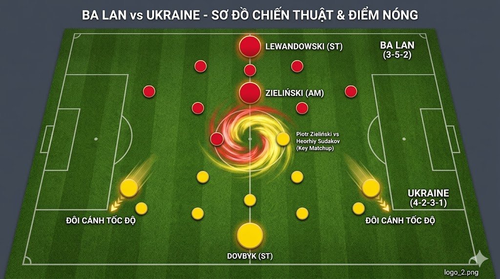 Sơ đồ chiến thuật dự kiến và điểm nóng giữa Piotr Zielinski vs Heorhiy Sudakov trận Ba Lan vs Ukraine