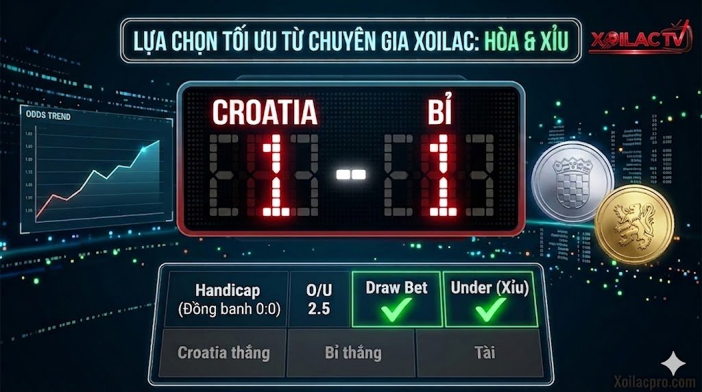 Tỷ lệ kèo Croatia vs Bỉ: Bảng dự đoán tỷ số 1-1 và chốt kèo hòa, xỉu từ chuyên gia Xoilacpro